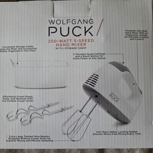 Wolfgang Puck White Hand Mixer with Storage Caddy